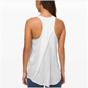 Lululemon Essential Tank Pleated Criss Cross Sheer Racerback Tank White Sz 4